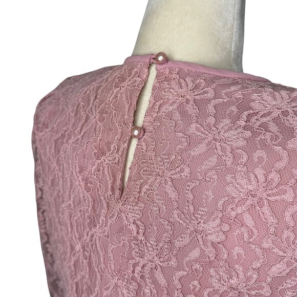 Vintage Pink Lace Dress Sheer Sleeves Bow 80s Party Prom Size 12 - Picture 5 of 12